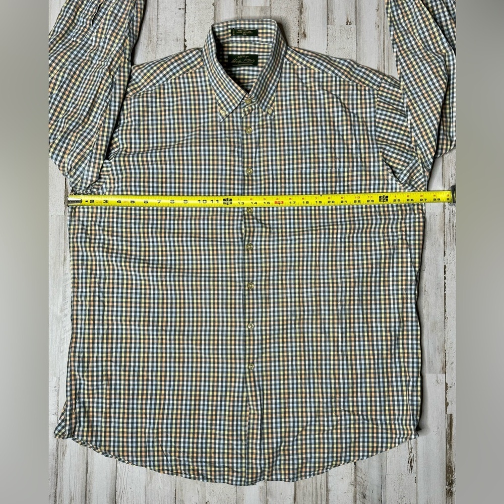 Orvis Men's Casual Button Down Shirt - Blue, yellow, gold checked pattern. - Picture 5 of 13